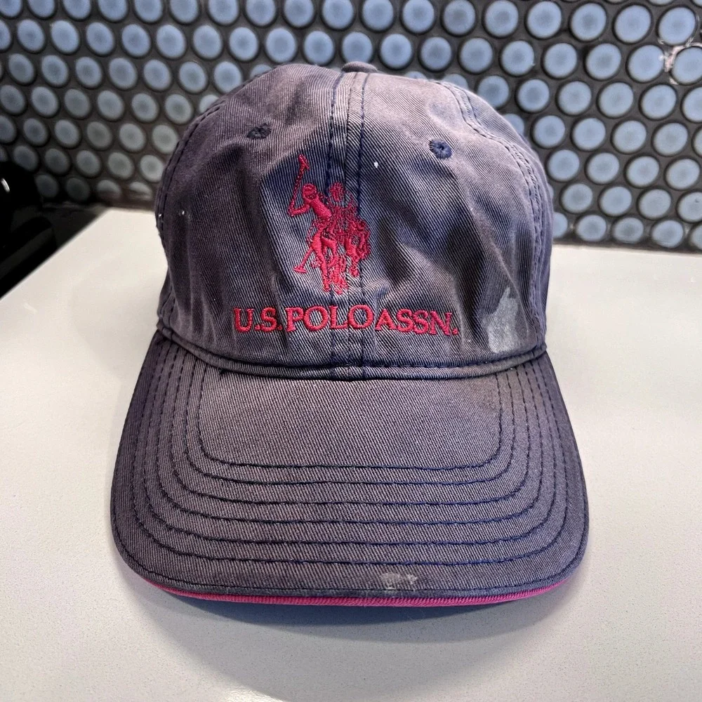 US Polo ASSN. Hat Cap Strap Back Leather Blue Red Cotton‎ Dad Embroidered Casual